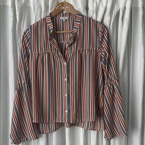 love, Fire Striped Button-Down Shirt in Rust, Black & White